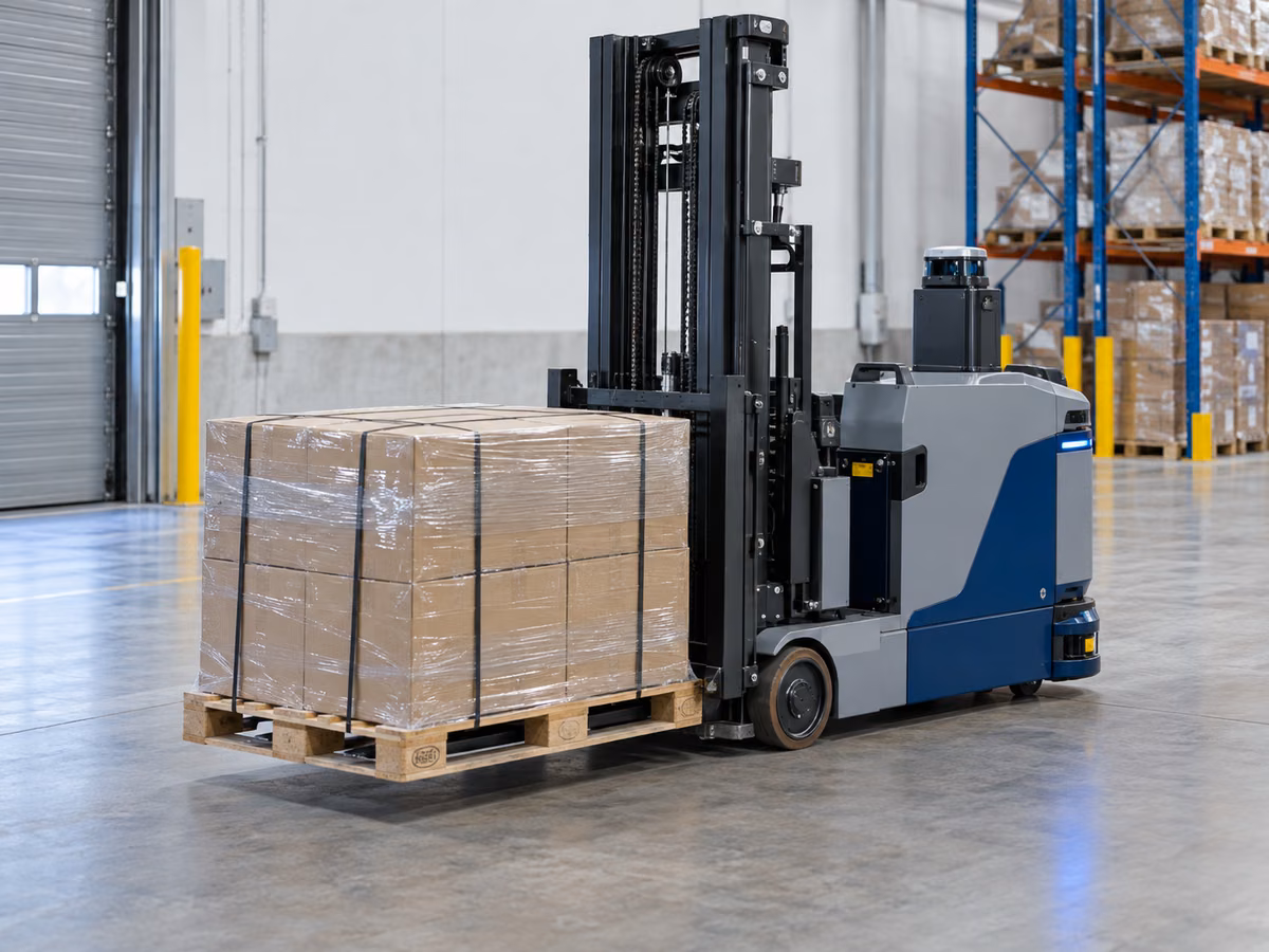 รถยก AGV รับส่งพาเลทที่พื้นที่พักสินค้า