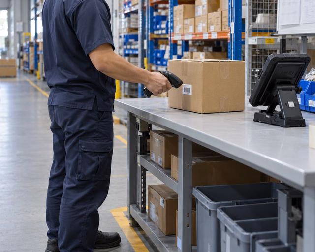 การสแกนบาร์โค้ดกล่องสินค้าเพื่อยืนยันข้อมูลใน Smart Warehouse